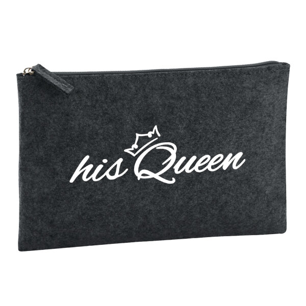 Kulturbeutel his Queen Krone 1 Liter Filz Charcoal Kosmetiktasche