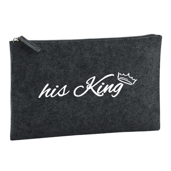 Kulturbeutel his King Krone 1 Liter Filz Charcoal Kosmetiktasche