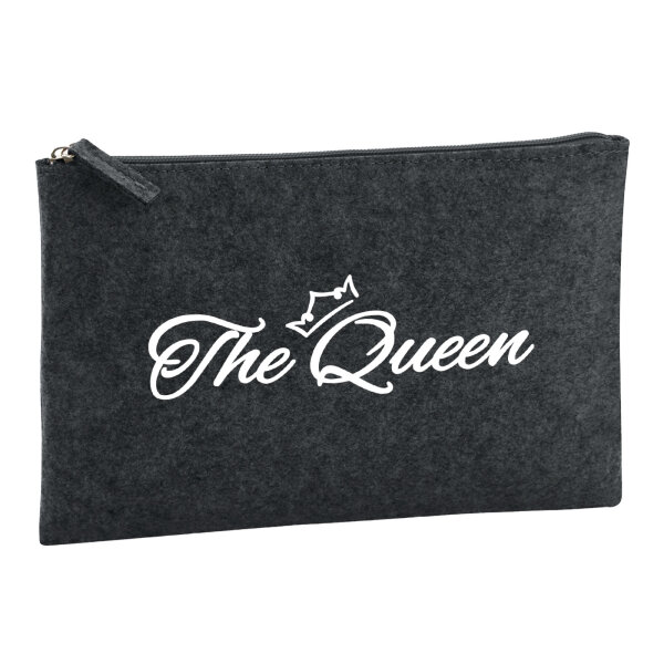 Kulturbeutel The Queen Krone 1 Liter Filz Charcoal Kosmetiktasche