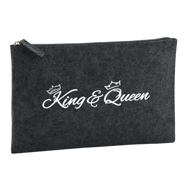 Kulturbeutel King & Queen Krone 1 Liter Filz Charcoal Kosmetiktasche