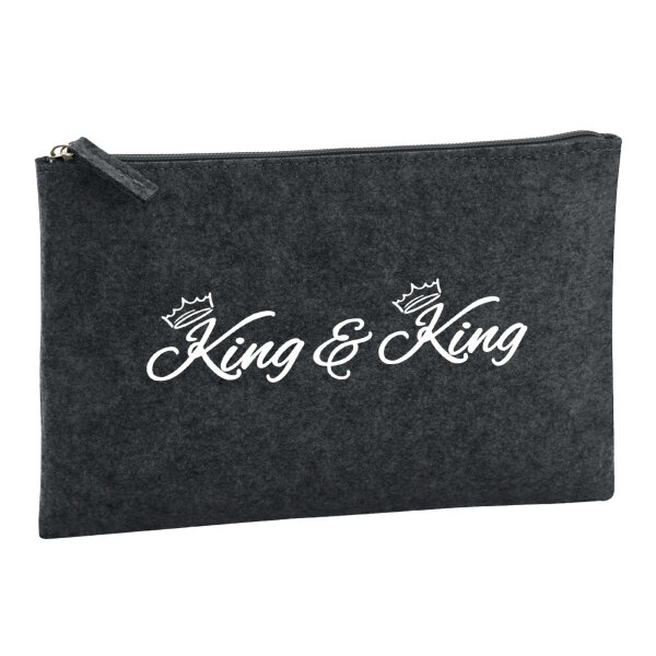 Kulturbeutel King Paar Krone 1 Liter Filz Charcoal Kosmetiktasche