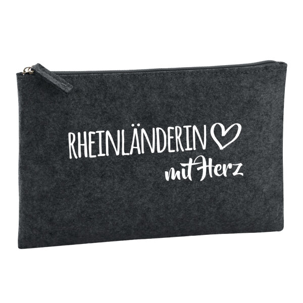 Kulturbeutel Rheinländerin mit Herz 1 Liter Filz Charcoal Kosmetiktasche