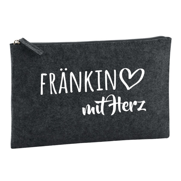 Kulturbeutel Fränkin mit Herz 1 Liter Filz Charcoal Kosmetiktasche