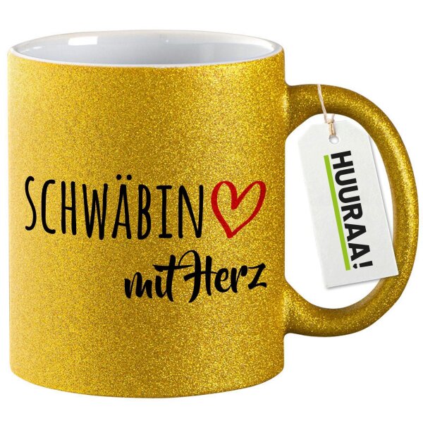 Glitzertasse Schwäbin mit Herz 330ml