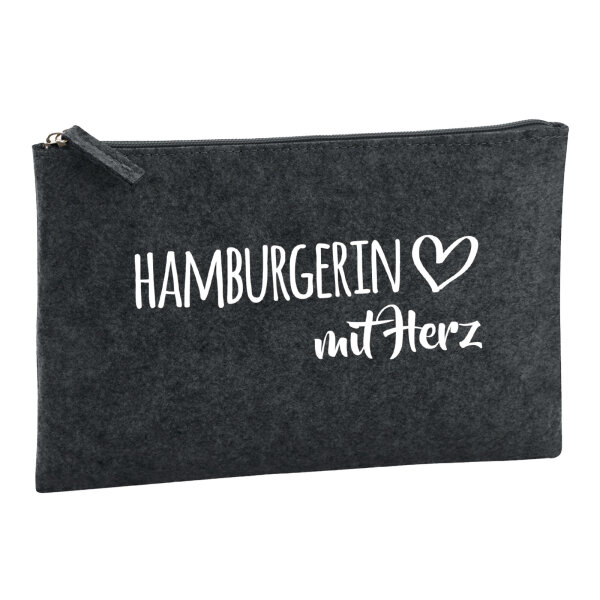 Kulturbeutel Hamburgerin mit Herz 1 Liter Filz Charcoal Kosmetiktasche