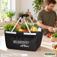 Einkaufskorb Berlinerin mit Herz in Black, faltbar, 20 Liter
