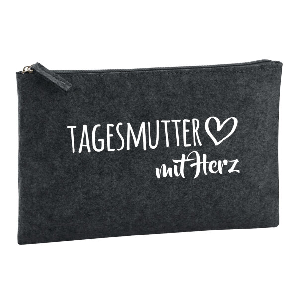 Kulturbeutel Tagesmutter mit Herz 1 Liter Filz Charcoal Kosmetiktasche