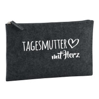 Kulturbeutel Tagesmutter mit Herz 1 Liter Filz Charcoal Kosmetiktasche