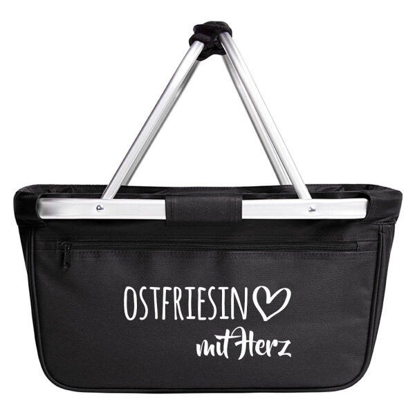 Einkaufskorb faltbar Ostfriesin mit Herz 20 Liter Tragekorb Black