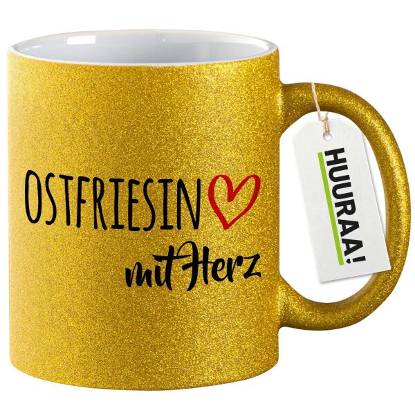 Glitzertasse Ostfriesin mit Herz 330ml