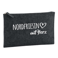 Kulturbeutel Nordfriesin mit Herz 1 Liter Filz Charcoal Kosmetiktasche
