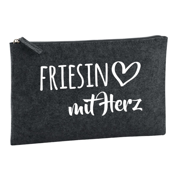 Kulturbeutel Friesin mit Herz 1 Liter Filz Charcoal Kosmetiktasche