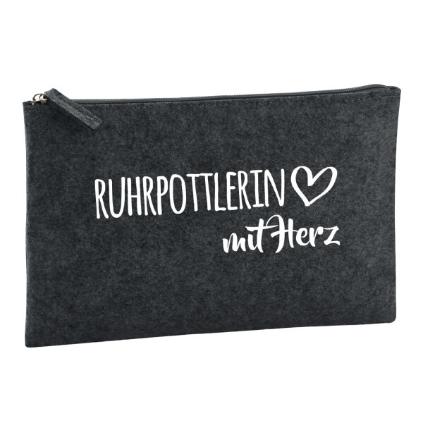 Kulturbeutel Ruhrpottlerin mit Herz 1 Liter Filz Charcoal Kosmetiktasche