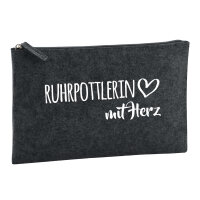 Kulturbeutel Ruhrpottlerin mit Herz 1 Liter Filz Charcoal Kosmetiktasche