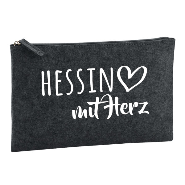 Kulturbeutel Hessin mit Herz 1 Liter Filz Charcoal Kosmetiktasche