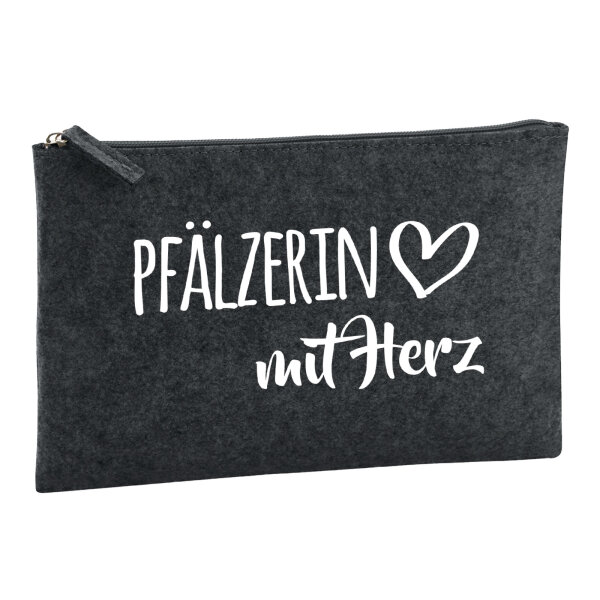 Kulturbeutel Pfälzerin mit Herz 1 Liter Filz Charcoal Kosmetiktasche