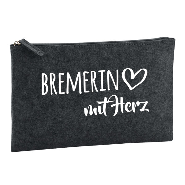 Kulturbeutel Bremerin mit Herz 1 Liter Filz Charcoal Kosmetiktasche