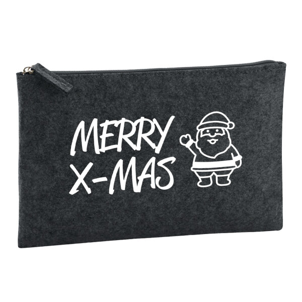 Kulturbeutel Merry X-Mas Weihnachtsmann 1 Liter Filz Charcoal Kosmetiktasche