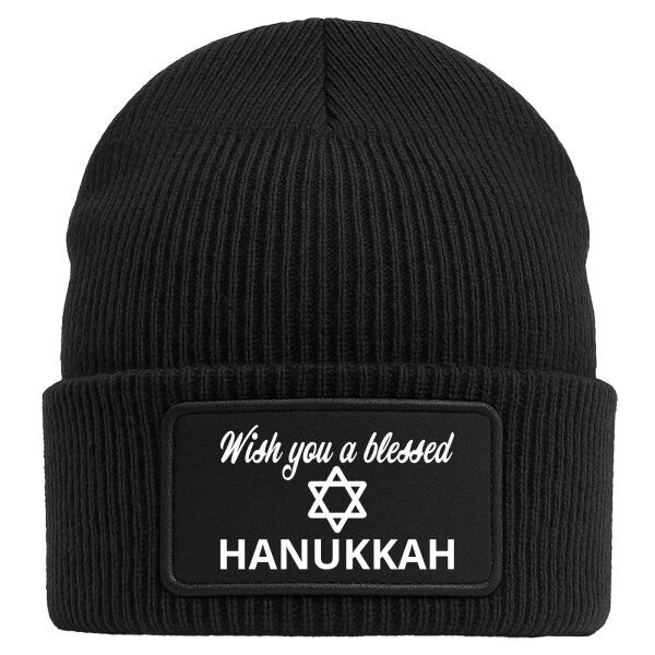 Beanie Wish blessed Hanukka Schriftzug Black Mütze