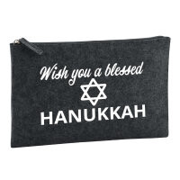 Kulturbeutel Wish blessed Hanukka Schriftzug 1 Liter Filz Charcoal Kosmetiktasche