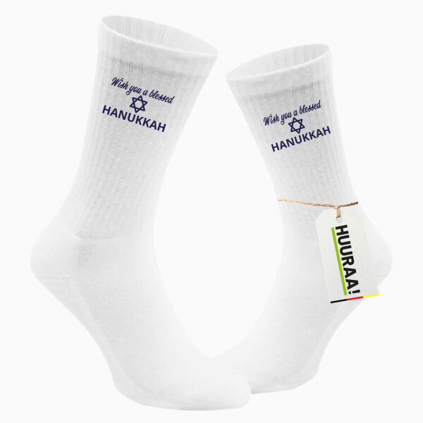 Socken Wish blessed Hanukka Schriftzug Größe 37/46 White Motiv Tennissocken