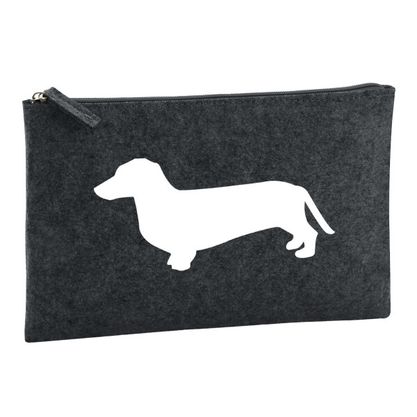 Kulturbeutel Dackel Silhouette 1 Liter Filz Charcoal Kosmetiktasche