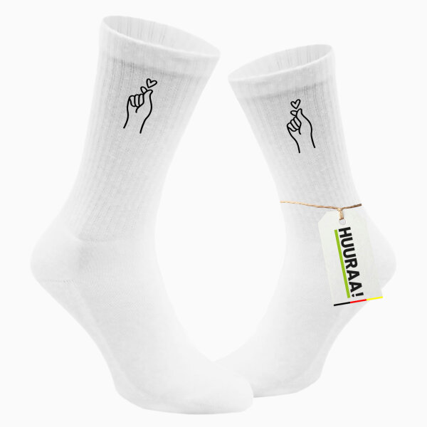 Socken K-Pop Fingerherz Zeichen Größe 37/46 White Motiv Tennissocken
