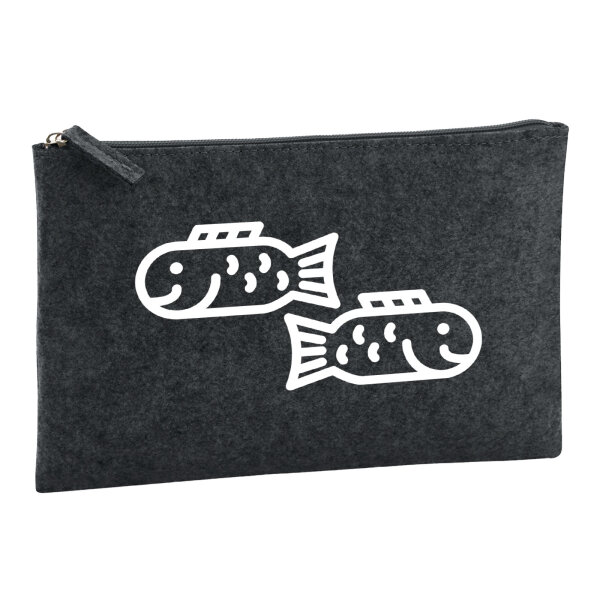 Kulturbeutel Fische Sternzeichen Symbol 1 Liter Filz Charcoal Kosmetiktasche