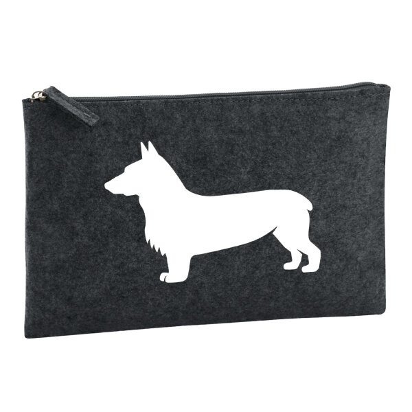 Kulturbeutel Welsh Corgi Pembroke Silhouette 1 Liter Filz Charcoal Kosmetiktasche