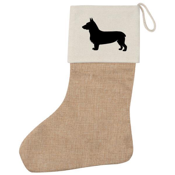 Weihnachtsstrumpf Welsh Corgi Pembroke Silhouette Beige