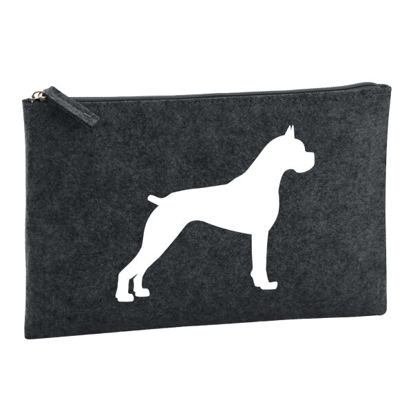 Kulturbeutel Deutscher Boxer Silhouette 1 Liter Filz Charcoal Kosmetiktasche