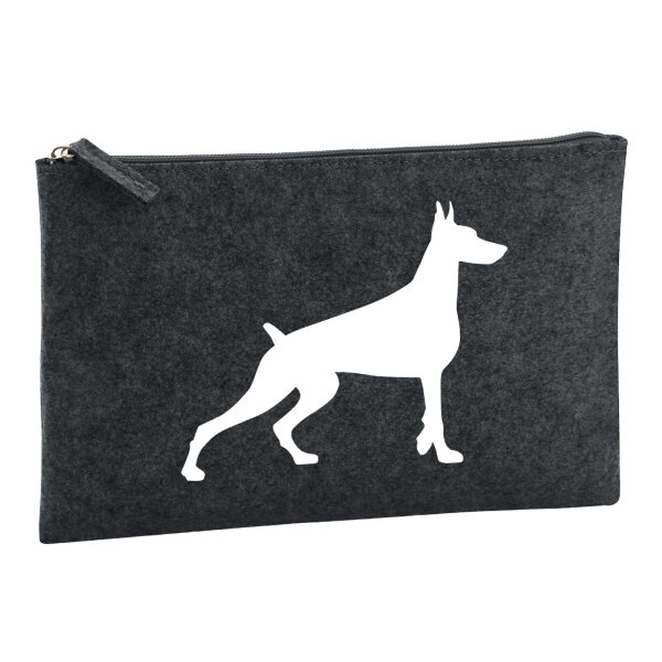Kulturbeutel Dobermann Silhouette 1 Liter Filz Charcoal Kosmetiktasche