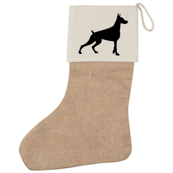Weihnachtsstrumpf Dobermann Silhouette Beige