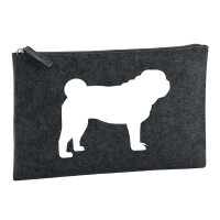 Kulturbeutel Mops Silhouette 1 Liter Filz Charcoal Kosmetiktasche