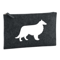 Kulturbeutel Collie Sheltie Silhouette 1 Liter Filz Charcoal Kosmetiktasche