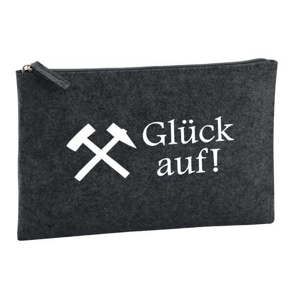 Kulturbeutel Glück auf! Ruhrpott 1 Liter Filz Charcoal Kosmetiktasche