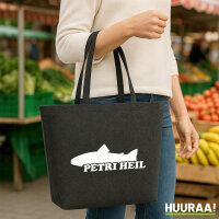 Filzshopper Petri Heil Fischergruß 22 Liter Filztasche