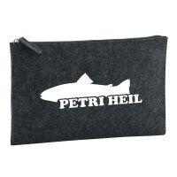 Kulturbeutel Petri Heil Fischergruß 1 Liter Filz Charcoal Kosmetiktasche