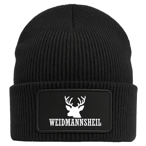 Beanie Weidmannsheil Hirsch Jägergruß Black Mütze
