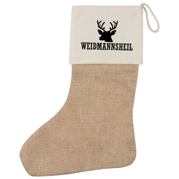 Weihnachtsstrumpf Weidmannsheil Hirsch Jägergruß Beige