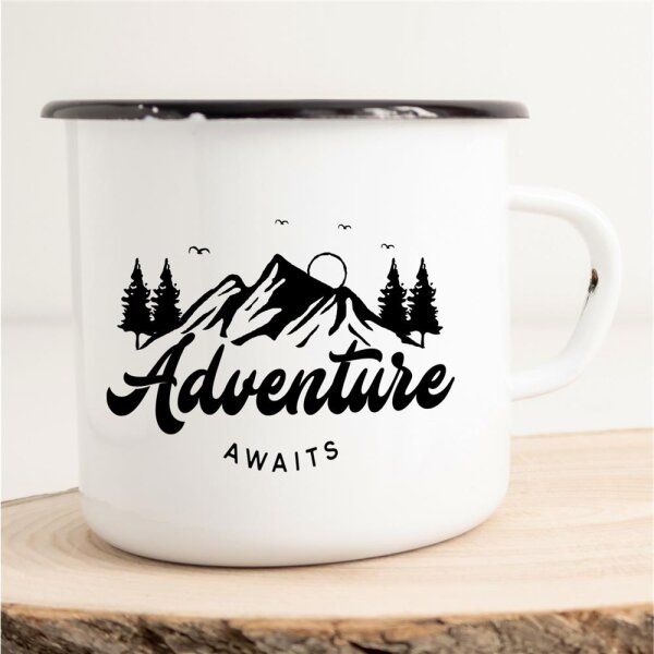 Emaille Tasse Adventure awaits Vintage 300ml