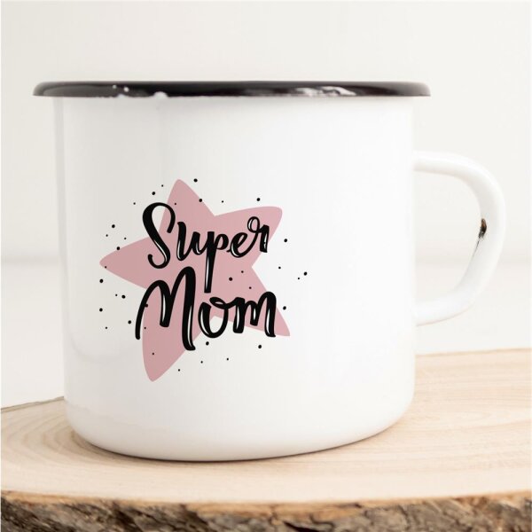 Emaille Tasse Super Mom Vintage 300ml