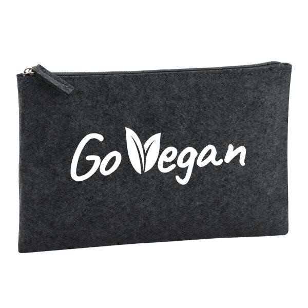 Kulturbeutel Go Vegan Blätter 1 Liter Filz Charcoal Kosmetiktasche