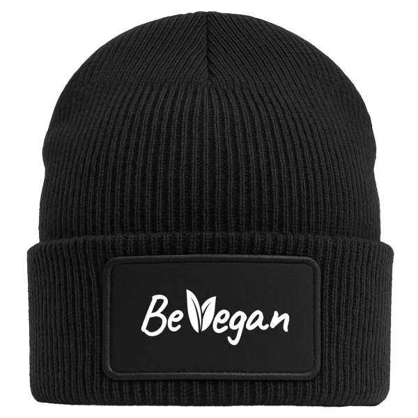 Beanie Be Vegan Blätter Black Mütze