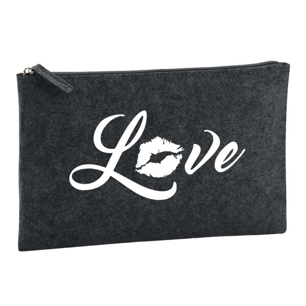 Kulturbeutel Love Kuss 1 Liter Filz Charcoal Kosmetiktasche