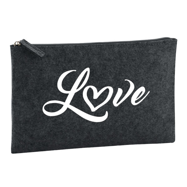 Kulturbeutel Love Herz Hearth 1 Liter Filz Charcoal Kosmetiktasche