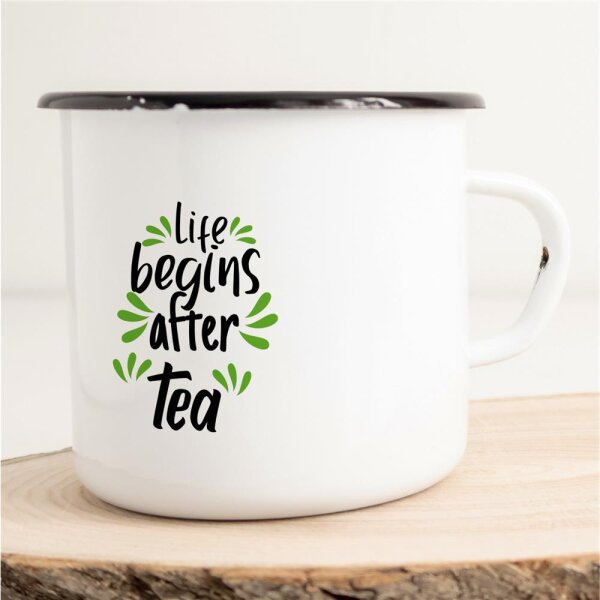 Emaille Tasse Life begins after tea Vintage 300ml