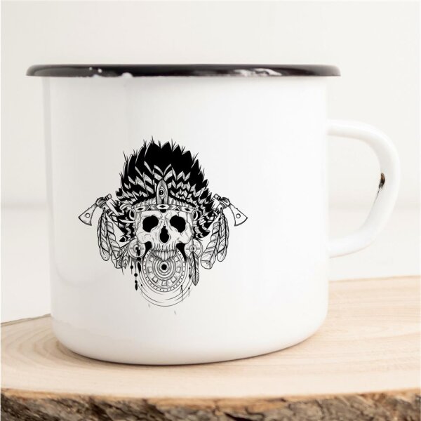 Emaille Tasse Totenkopf Indianer Vintage 300ml