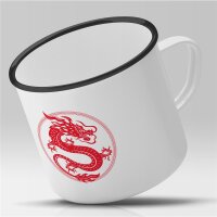 Emaille Tasse Roter Chinesischer Drache Vintage 300ml