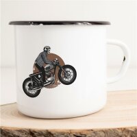 Emaille Tasse Skelett Motorradfahrer Vintage 300ml